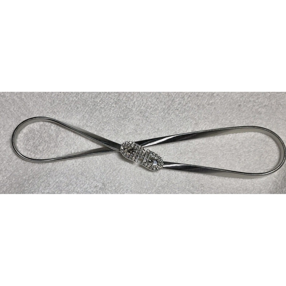70's Stretch Metal‎ Belt Jeweled Buckle Disco Silver Ton Rhinestone Retro